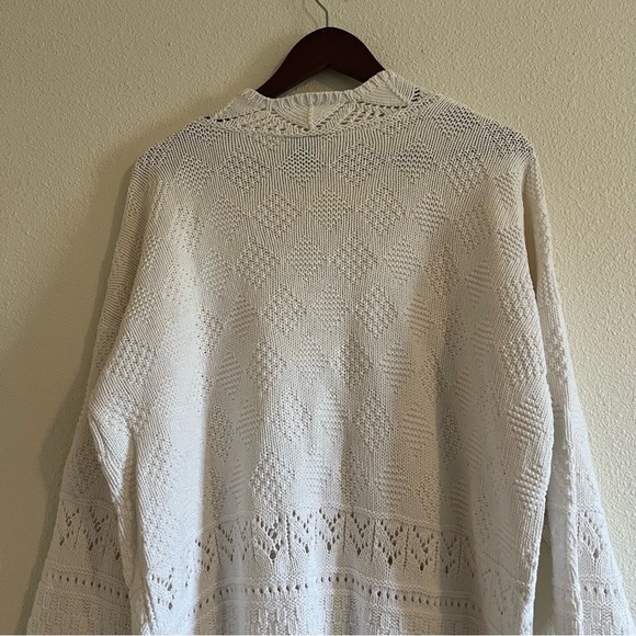 Via Max Vintage Cream / Off White Crochet Knit Grandpa Sweater - Picture 8 of 11